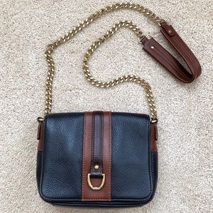Talbots Navy leather and chain Crossbody purse